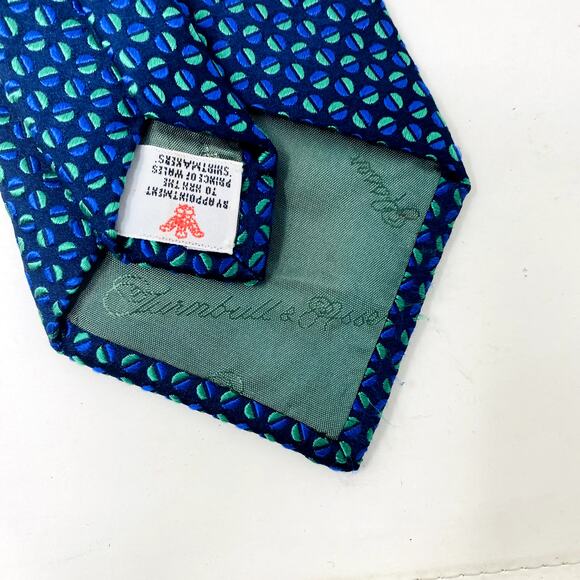 Turnbull & Asser Geo Print 100% Silk Tie Suit Formal Blue Green - Picture 2 of 3
